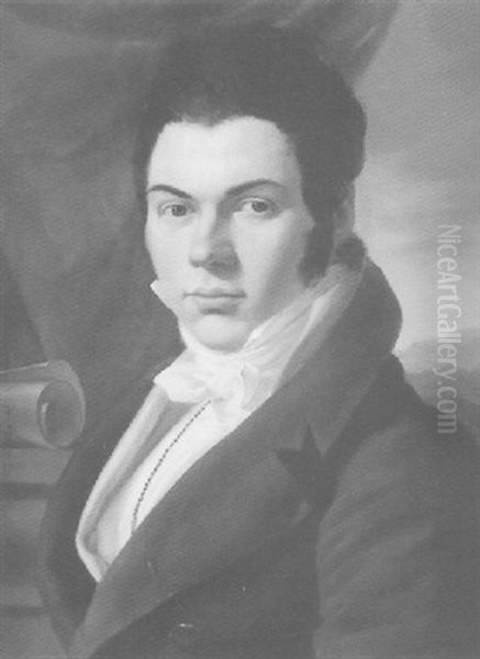 Portrait D'un Compositeur En Buste De Trois-quarts Vers La Droite, Le Visage Presque De Face, En Redingote Bleue Oil Painting by Francois-Joseph Navez