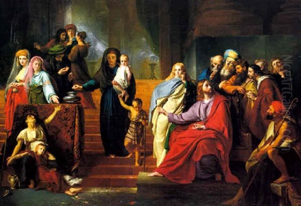 Le Christ Donnant Aux Pauvres Oil Painting by Francois-Joseph Navez