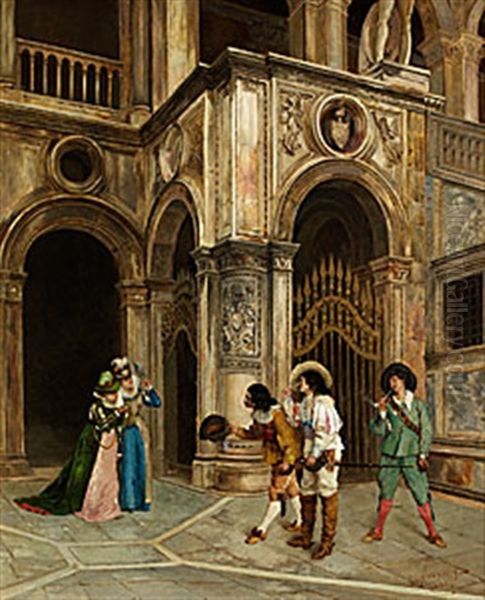 Kurtiserande Manniskor Oil Painting by Eduardo Navone