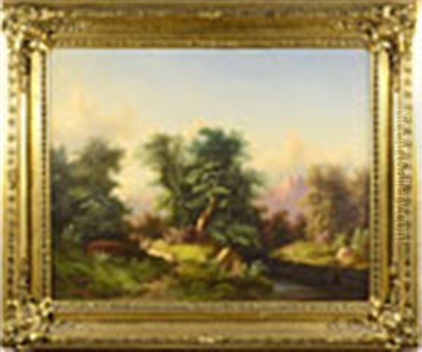 Mountain Landscape With Staffage Oil Painting by Josef Navratil