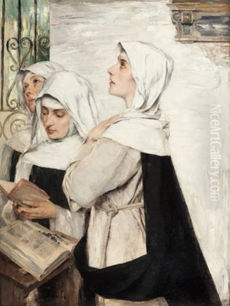 Three Nuns In Prayer Oil Painting by David Dalhoff Neal