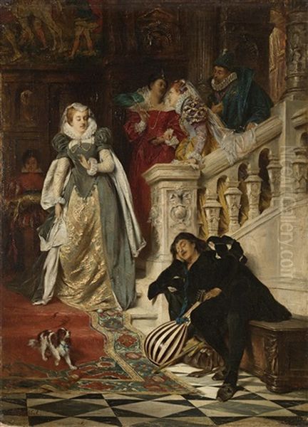 The First Meeting Of Mary Stuart And Rizzio Oil Painting by David Dalhoff Neal