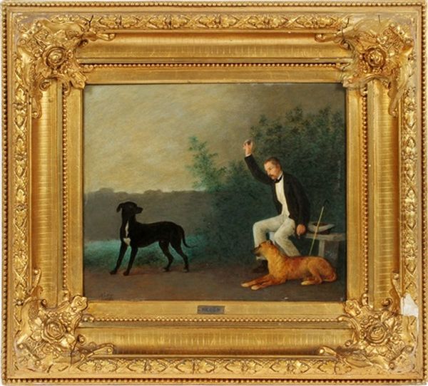 Gentleman With Two Dogs Oil Painting by Michael Neder