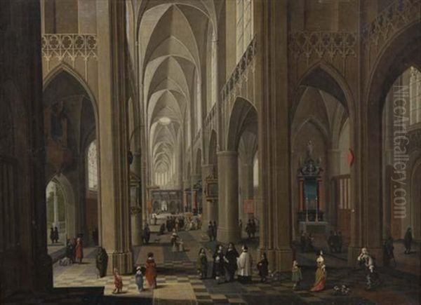Interieur D'eglise Anime Oil Painting by Peeter Neeffs the Elder