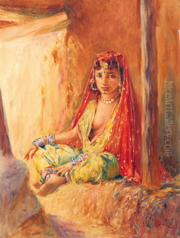 Jeune Fille Au Voilerouge Oil Painting by Alphonse Birck