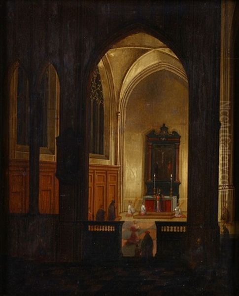 Mass In A Gothic Church Oil Painting by Peeter Neeffs the Younger
