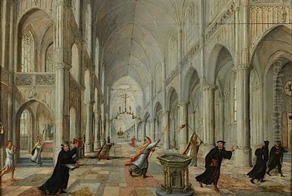 Les Catholiques Chassant Les Reformes D'une Eglise Oil Painting by Peeter Neeffs the Younger