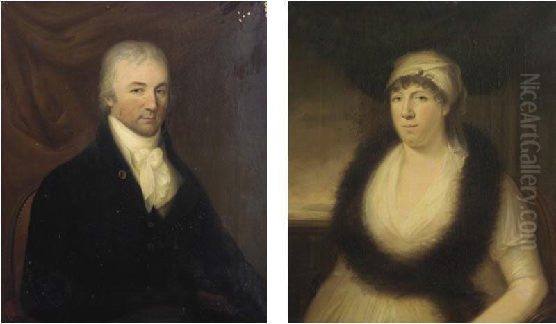 Portrait Of Lt. Col. James Coleridge (1759-1836) And Frances Duke Taylor, Mrs Coleridge (1759-1838) Oil Painting by Edward Bird