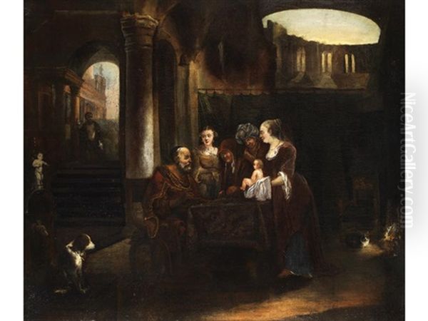 Die Vorfuhrung Des Neugeborenen Oil Painting by Aert van der Neer