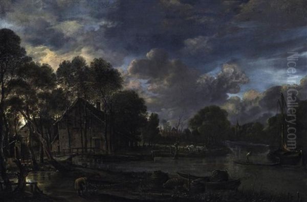 Fluslandschaft Im Mondlicht Oil Painting by Aert van der Neer