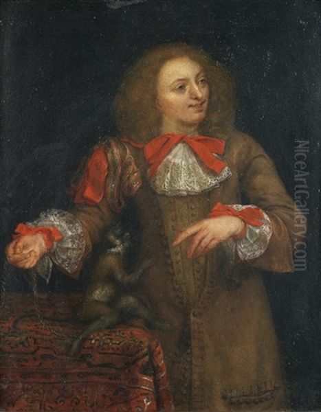 Jeune Homme Jouant Avec Un Singe Oil Painting by Eglon van der Neer