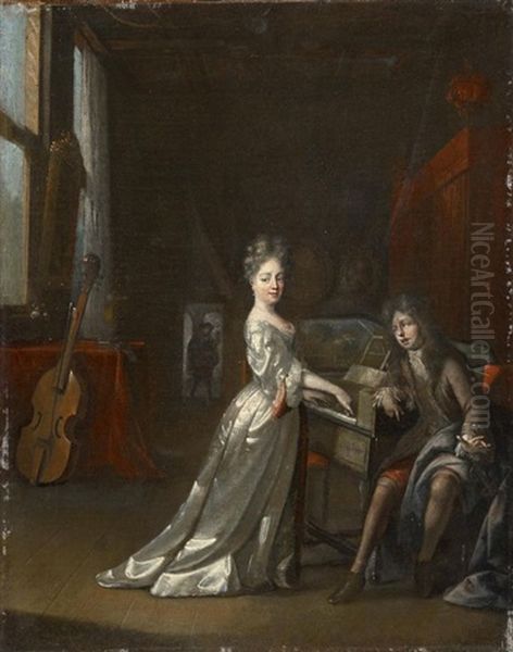 Im Musikzimmer Oil Painting by Eglon van der Neer