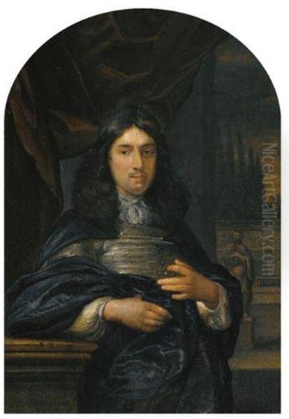 Portrait Of A Gentleman Leaning On A Balustrade Oil Painting by Eglon van der Neer
