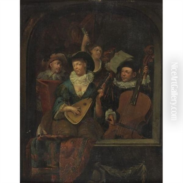 A Merry Company Playing Music Oil Painting by Eglon van der Neer