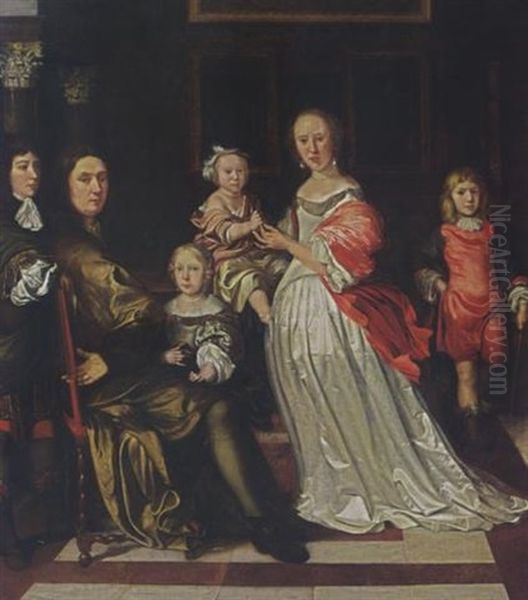 A Family Portrait Of A Gentleman And His Wife With Their Four Children In An Interior Oil Painting by Eglon van der Neer