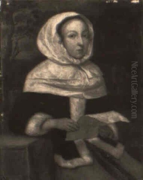 A Young Lady Reading A Letter Before A Landscape Oil Painting by Eglon van der Neer