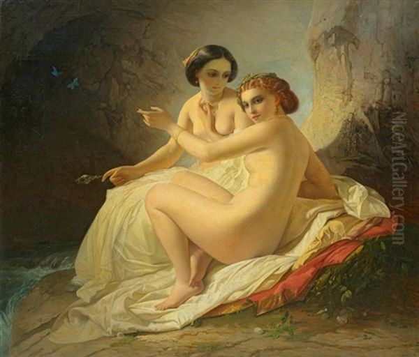 Zwei Nymphen An Einer Quelle Oil Painting by Timofey Andreyevich Neff