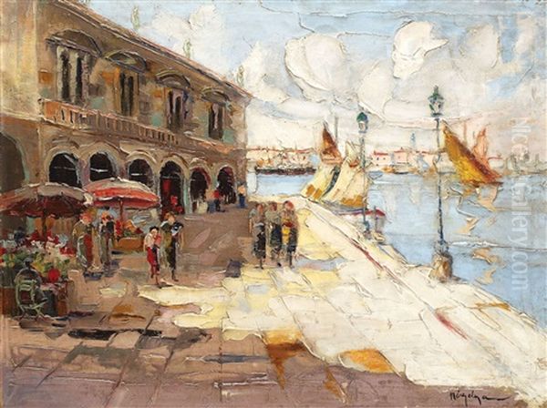 Market In Venice Oil Painting by Rudolph Negely
