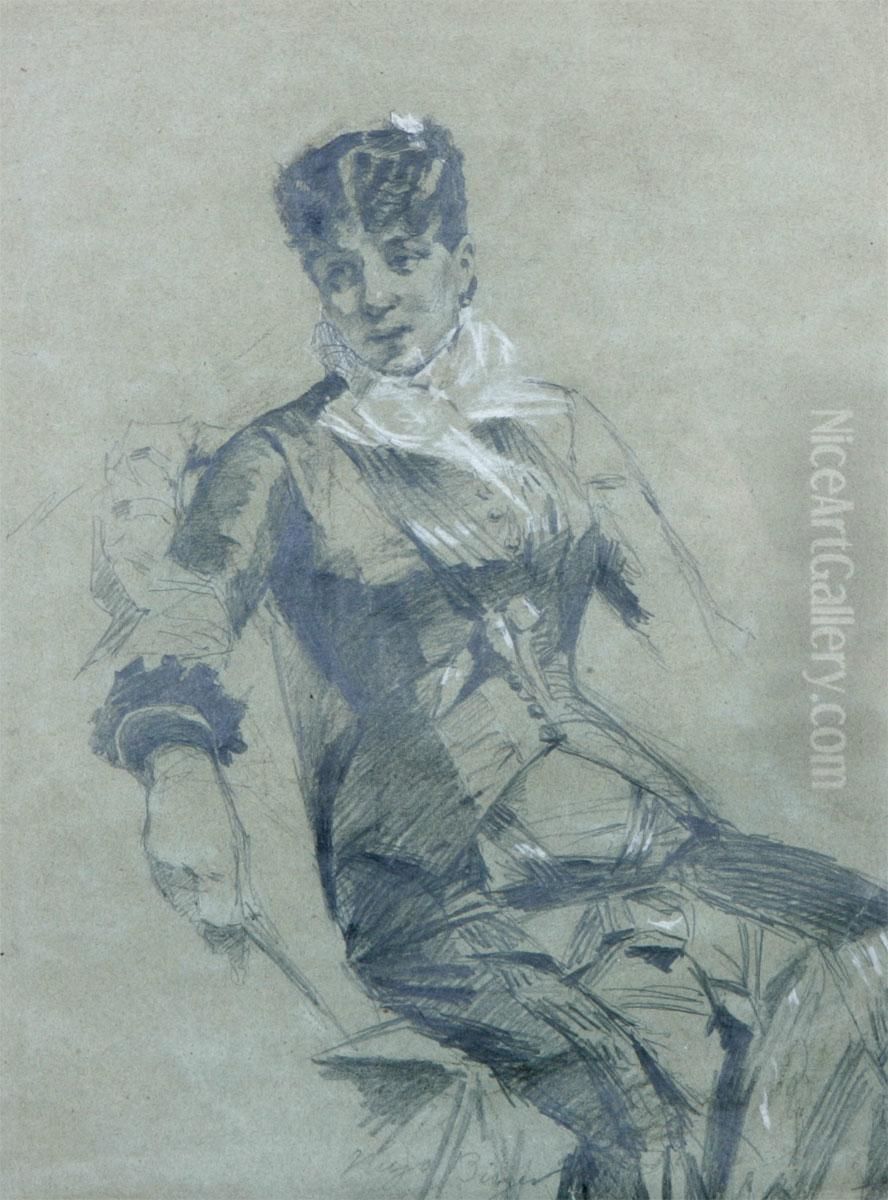 Studie Av Sittande Kvinna Oil Painting by Hugo Birger