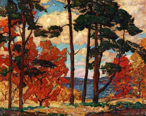 Lake In Autumn Landscape Oil Painting by Ernest Bruce Nelson
