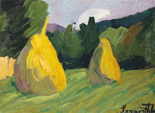 Stacks In Bright Sunshine In Baia Mare Oil Painting by Jozsef Nemes-Lamperth