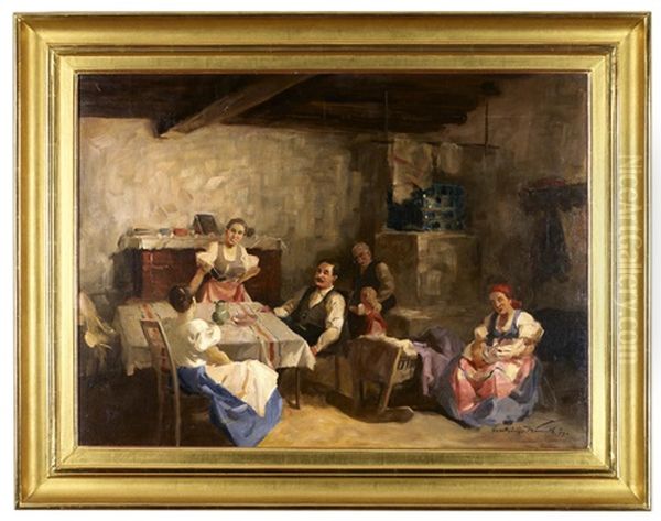 Ungarische Familienszene Oil Painting by Gyertyanyi Nemeth