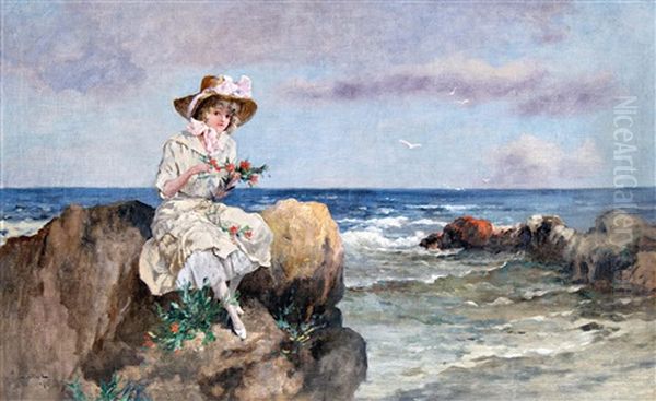 Holgy A Tengerparton Oil Painting by Antal Neogrady