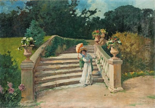 Napernyos Holgy A Parkban Oil Painting by Antal Neogrady