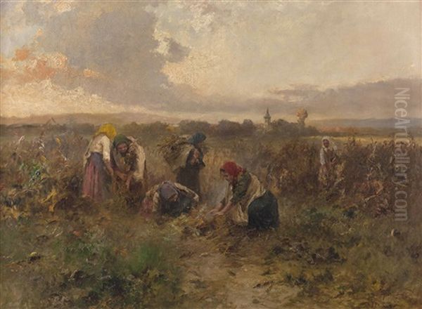 Frauen Bei Der Ernte Oil Painting by Antal Neogrady