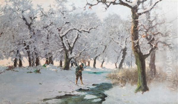 Jager Auf Spurensuche Im Winterwald Oil Painting by Antal Neogrady