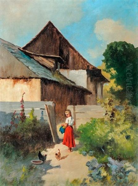 Leanyka Tyukokkal Oil Painting by Antal Neogrady