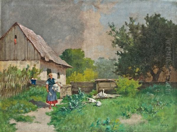 Libapasztorlany Oil Painting by Antal Neogrady