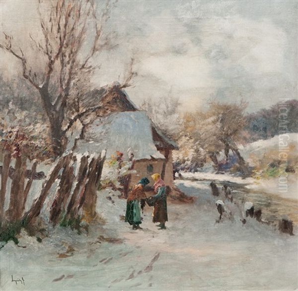 Winterly Idyll Oil Painting by Antal Neogrady