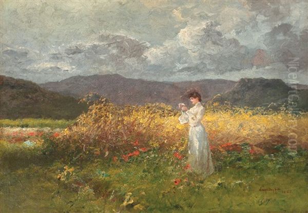 Through The Poppies Oil Painting by Antal Neogrady