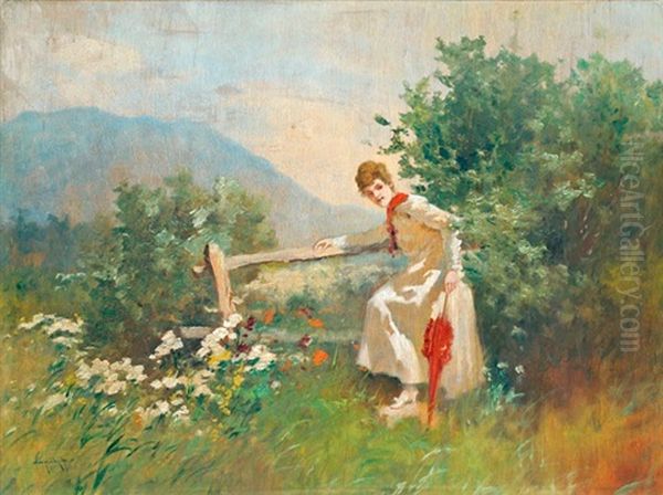 Napernyos Holgy Pihenoje Oil Painting by Antal Neogrady