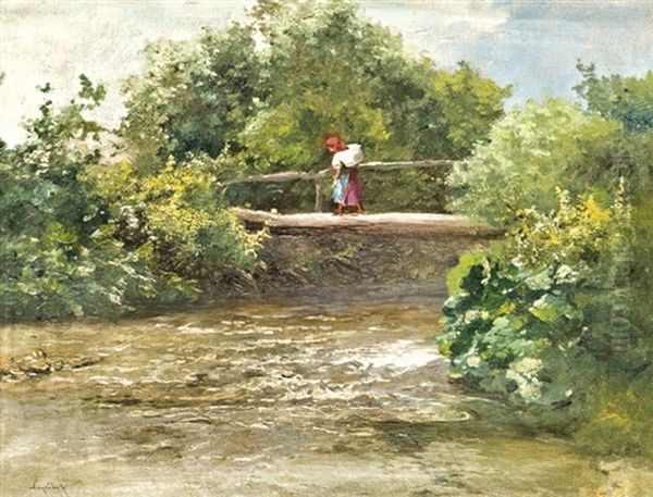 Folyocska Hiddal Oil Painting by Antal Neogrady