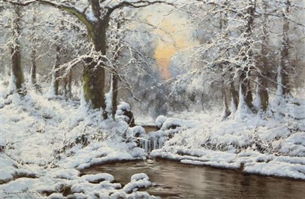 Winter's Stream Oil Painting by Antal Neogrady