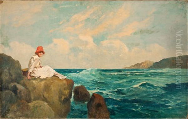 Sitting On The Rocks Oil Painting by Antal Neogrady