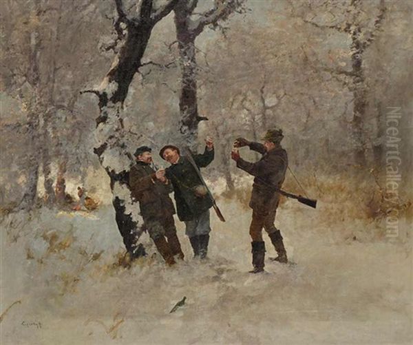 On A Hunt Oil Painting by Antal Neogrady