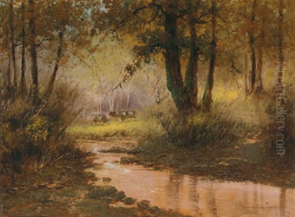 Kuhe An Der Tranke Oil Painting by Antal Neogrady