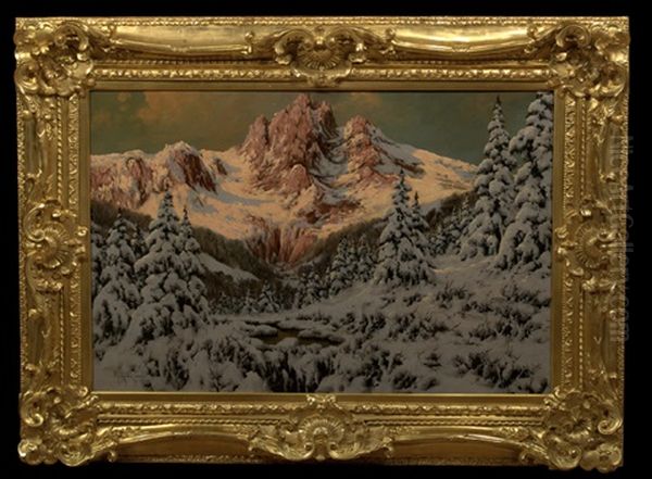 Alpine Landscape Oil Painting by Antal Neogrady