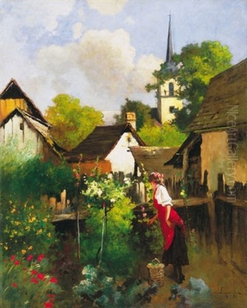 Napfenyes Kertben (sunny Garden) Oil Painting by Antal Neogrady