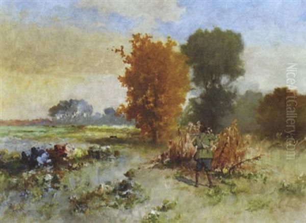 Hasenjagd Oil Painting by Antal Neogrady