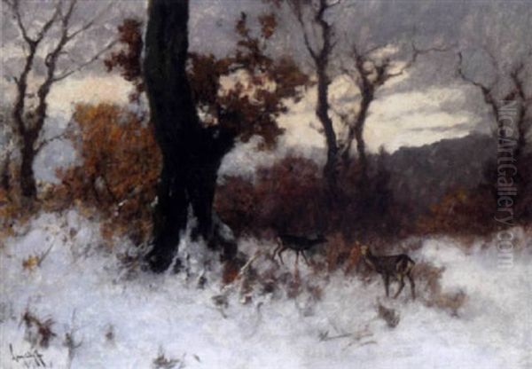 Winterwald Mir Rehen Oil Painting by Antal Neogrady