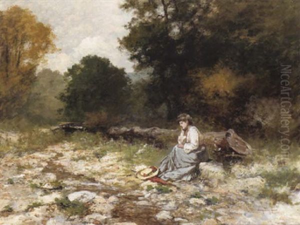 Rast Am Bachufer Oil Painting by Antal Neogrady