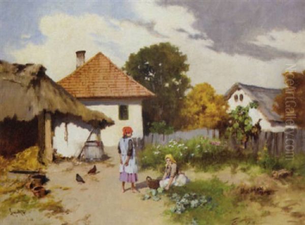 Picking Vegetables Oil Painting by Antal Neogrady