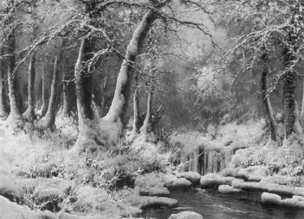 Winter Landscape Oil Painting by Antal Neogrady