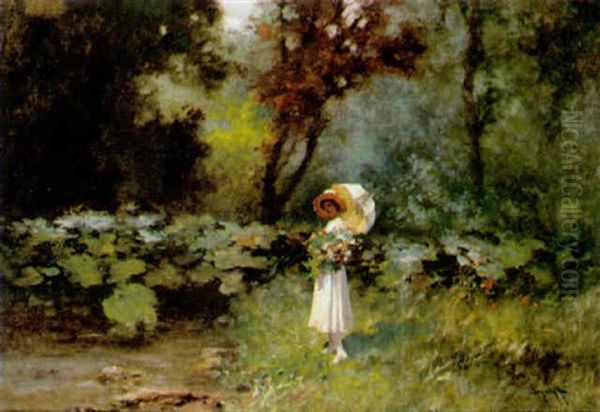 Waldspaziergang Mit Gelbem Schirm Oil Painting by Antal Neogrady