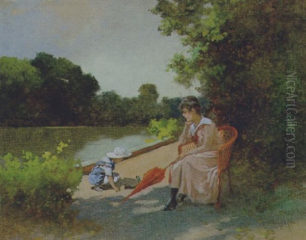 Ein Nachmittag Am Flusufer Oil Painting by Antal Neogrady