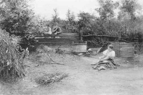 Bauernhofidylle Oil Painting by Antal Neogrady